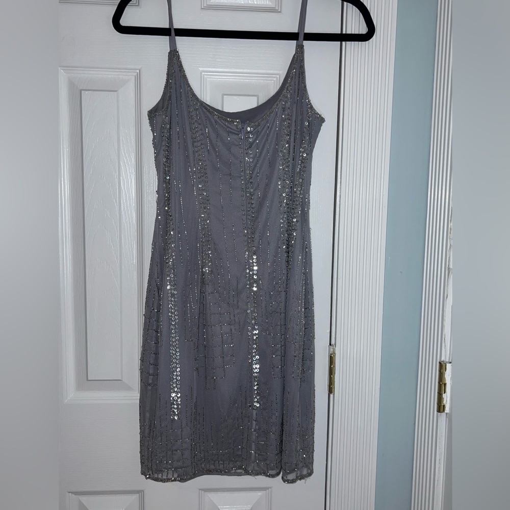 Adrianna Papell Gray Sequin Slip Midi Dress